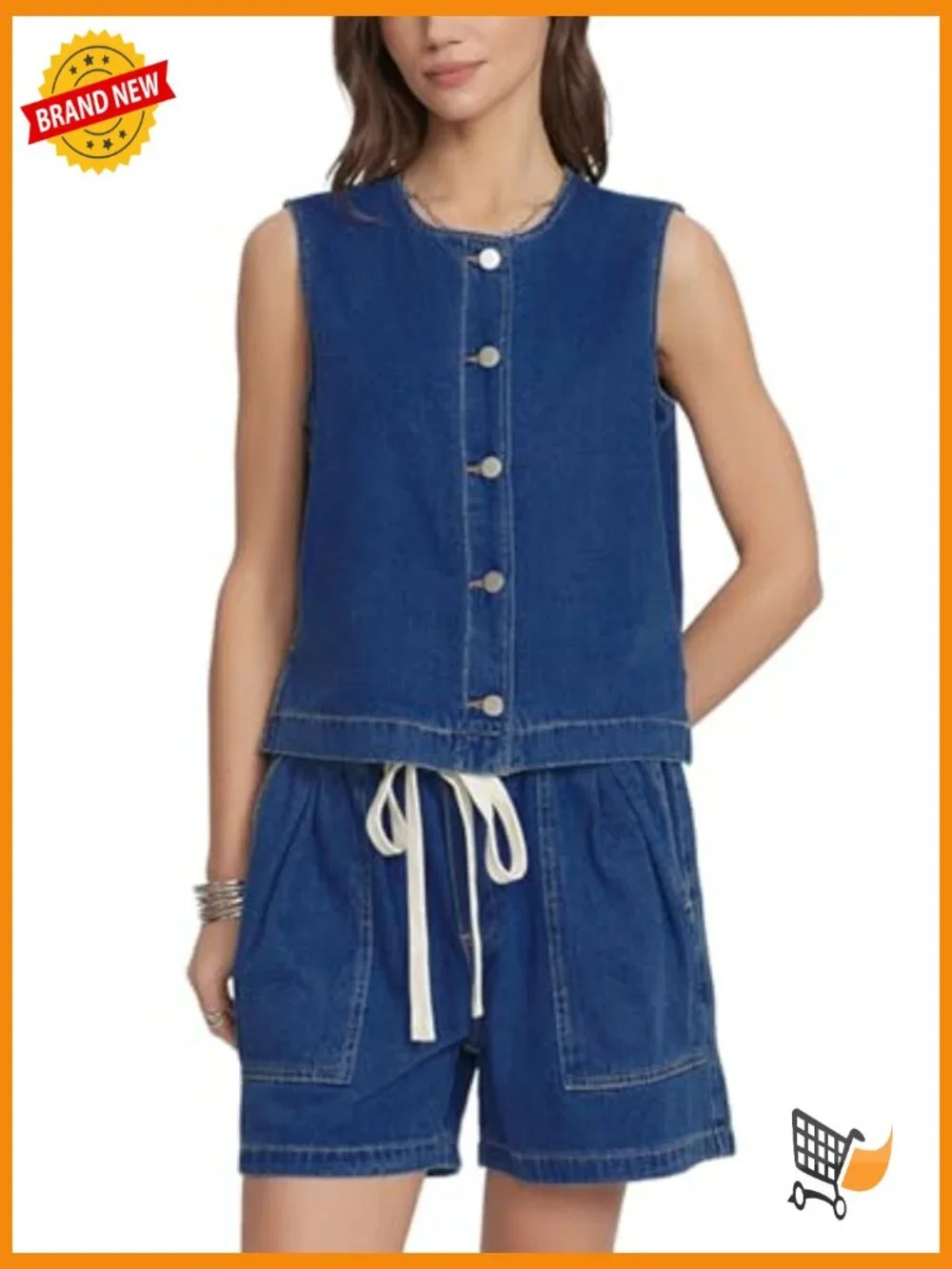 Denim Vest & Shorts Matching Set Sleeveless Crop Top Baggy Jean Shorts